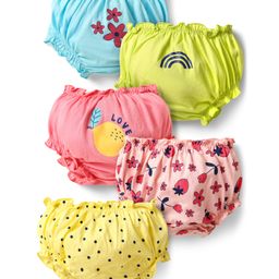 Doodle Poodle 100% Cotton Single Jersey Knit Bloomers With Polka Dots & Floral Print Pack Of 5 - Multicolour-picture-49
