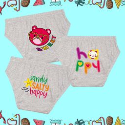 NUSYL Cotton Pack Of 3 Cute Teddy & Happy Text Printed Panties - Grey-image-98