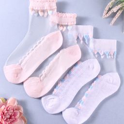 KIDLINGSS Pack Of 2 Hearts Designed & Colour Blocked Socks - White & Light Pink-image-81
