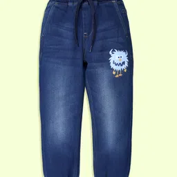 Kiddopanti Denim Baby Monster Printed Washed Pant - Blue-picture-5
