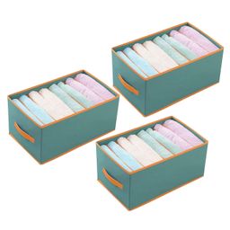 House of Quirk Wardrobe Clothes Organizer For 8 Grids Foldable Closet Inside Organizers And Storage Bins For Bedroom Organizer Box Set of 3 - Green-27