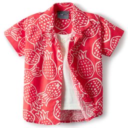 Dapper Dudes Half Sleeves Pineapple Printed Shirt With Attached Tee - Red-image-8
