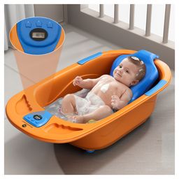 StarAndDaisy Baby Bath Tub Newborn Baby Bath Tub with Temperatures Sensior & Baby Bath Seat, Antislip Baby Bath Tub with Bath Chair, Brown-image-54