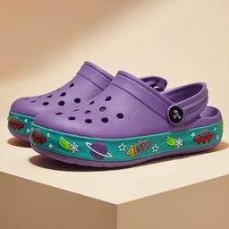 Toothless Space Theme Designed Perforated Slingback Clogs - Purple-picture-25