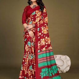Mitera Floral Silk Blend Block Print Saree-picture-19