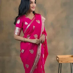 PAYAL CREATION Woven Design Zari Pure Georgette Maheshwari Saree-30