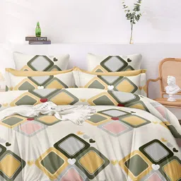Bajo's White & Green Geometric 350 TC King Bedsheet with 2 Pillow Covers-image-47