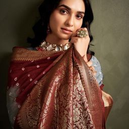 Taavi Woven Design Tie & Dye Bandhani Saree With Stitched Blouse-picture-16