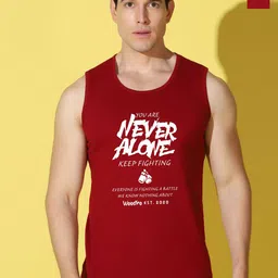 WOOSTRO Pack Of 2 Printed Super Combed Cotton Gym Vests VWS26(ALONE MAROON)(BKLN MAROON)-image-93