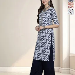 HERE&NOW Selection Of 3 Geometric Printed Round Neck Straight Kurta-image-89