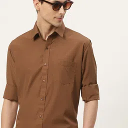 English Navy Men Coffee Brown Classic Slim Fit Casual Shirt-image-70