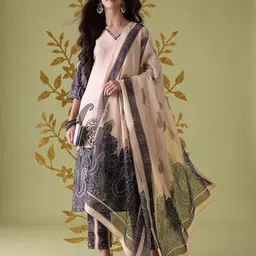 Anouk Paisley Colourblocked Regular Pure Cotton Kurta with Trousers & With Dupatta-picture-36