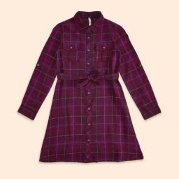 Pantaloons Junior Maroon Cotton Chequered Full Sleeves Dress-image-93