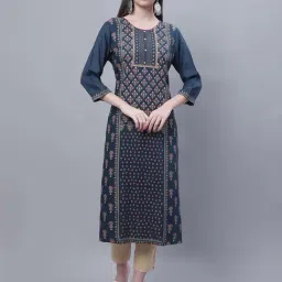 Cantabil Teal Printed Straight Kurta-image-69