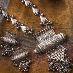 Teejh Rihana Silver Oxidized Necklace & Earrings Set-image-64