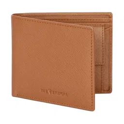 The Vertical Tan Textured Leather Bi-Fold Wallet for Men image 3