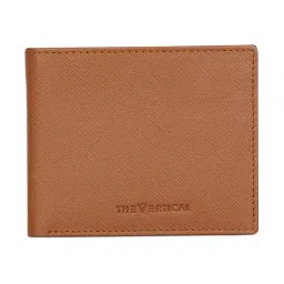 The Vertical Tan Textured Leather Bi-Fold Wallet for Men image 1