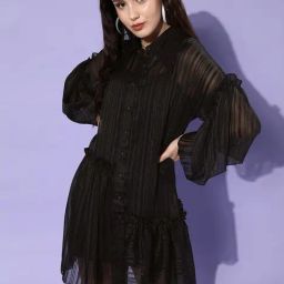 KASSUALLY Black Striped Shirt Dress With Inner-43
