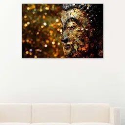 999store Black & Brown Buddha Head Filled Canvas Painting-11