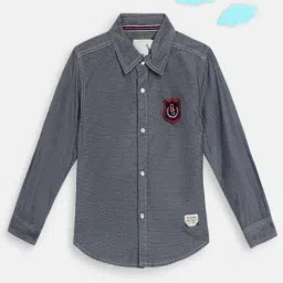 Blue Giraffe Kids Grey Cotton Textured Shirt-image-85
