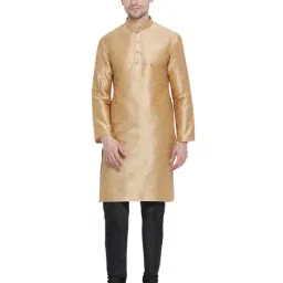 VASTRAMAY Beige & Black Straight Fit Self Pattern Kurta Churidar Set-image-71