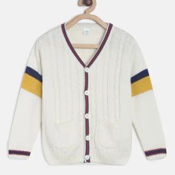 MINIKLUB Kids Off White Color Block Full Sleeves Sweater-image-21