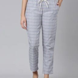 Enamor Bluish Grey Cotton Printed Lounge Pants-image-94