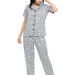 Smarty Pants Black & White Satin Print Shirt With Pyjamas-image-67