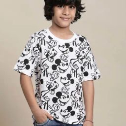 Kidsville White & Black Cotton Printed Mickey & Friends T-Shirt-image-42