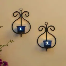 Homesake 'Birthday' Black & Navy Metal Wall Candle Holder With Tea Light Candle - Set of 2-image-79