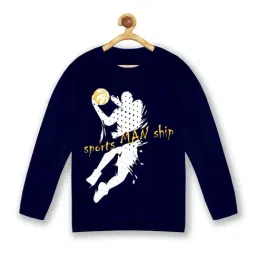 Kiddopanti Boys Navy & White Cotton Printed Full Sleeves T-Shirt-image-62