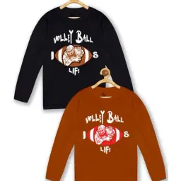 Kiddopanti Kids Jet Black & Rust Cotton Printed Full Sleeves T-Shirt (Pack of 2)-picture-45