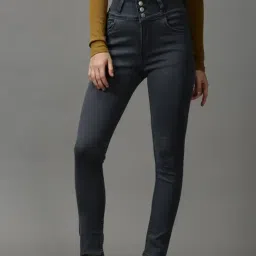 SHOWOFF Grey Solid High Rise Jeans-18