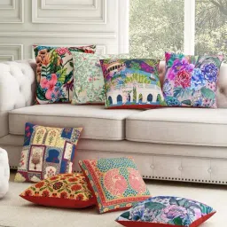 SEJ by Nisha Gupta Multicolor Polyester Cushion Cover - Set of 8-image-35