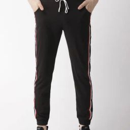Hubberholme Black Slim Fit Striped Joggers-image-14