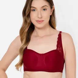Clovia Maroon Cotton Lace Full Coverage Plunge Bra-picture-5