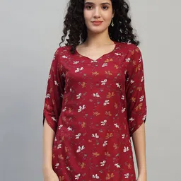 SHAHVEER CREATION Floral Printed V-Neck Kurti-image-6