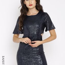 SASSAFRAS Navy Embellished A-Line Dress-image-39