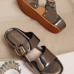 Iconics Women's Gun Metal Casual Wedges-image-75