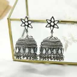 Teejh Ethnic Ekani Silver Oxidized Jhumki Earrings-26