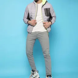 Campus Sutra Grey Cotton Regular Fit Colour Block Jacket image 4