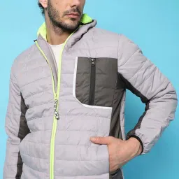 Campus Sutra Grey Cotton Regular Fit Colour Block Jacket image 1