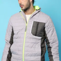 Campus Sutra Grey Cotton Regular Fit Colour Block Jacket image 3