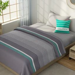 Nautica Hampton Grey & Aqua Cotton Striped 150 GSM Single Blanket-image-13