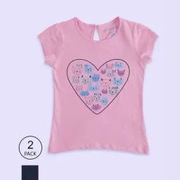 Pantaloons Junior Pink & Navy Cotton Printed T-Shirt (Pack of 2)-image-87