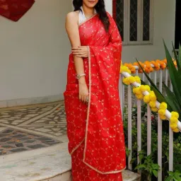 Indi Inside Red Printed Saree With Unstitched Blouse-picture-20