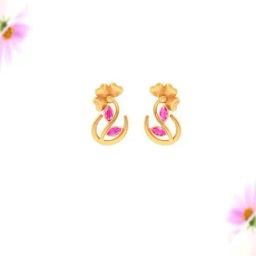 P.C. Chandra Jewellers 14k Gold Floral Pink Leafy Stones Stud Earrings-image-3
