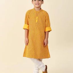 Fabindia Kids Yellow Printed Full Sleeves Kurta-image-85