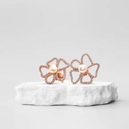Silberry 92.5 Sterling Silver Floral Pearl Earrings in Rose Gold Tone for Women-image-26
