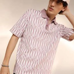 Campus Sutra Pink Regular Fit Printed Polo T-Shirt-image-9
